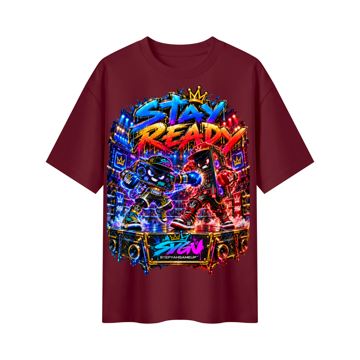 StepYahGameUp™ Stay Ready Mobile vs. PC Oversized Graphic T-Shirt - Unisex