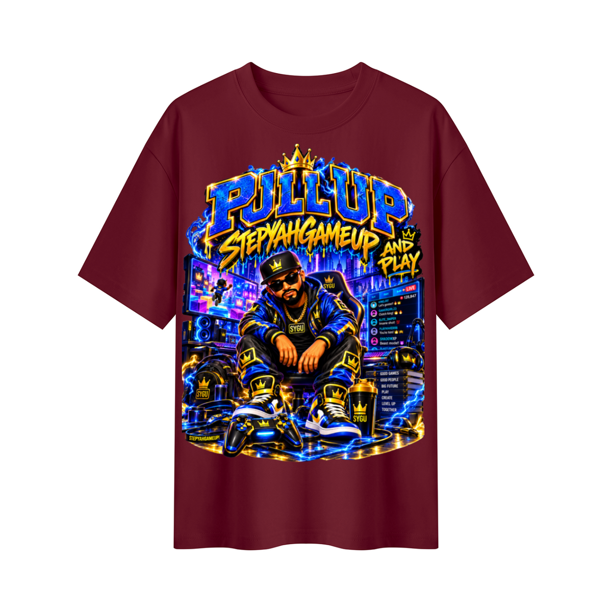 StepYahGameUp™ Pull Up and Play Oversized Graphic T-Shirt - Unisex