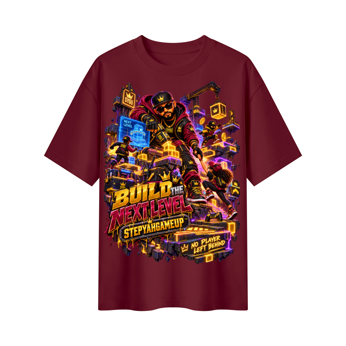 StepYahGameUp™ Build the Next Level Oversized Graphic T-Shirt - Unisex