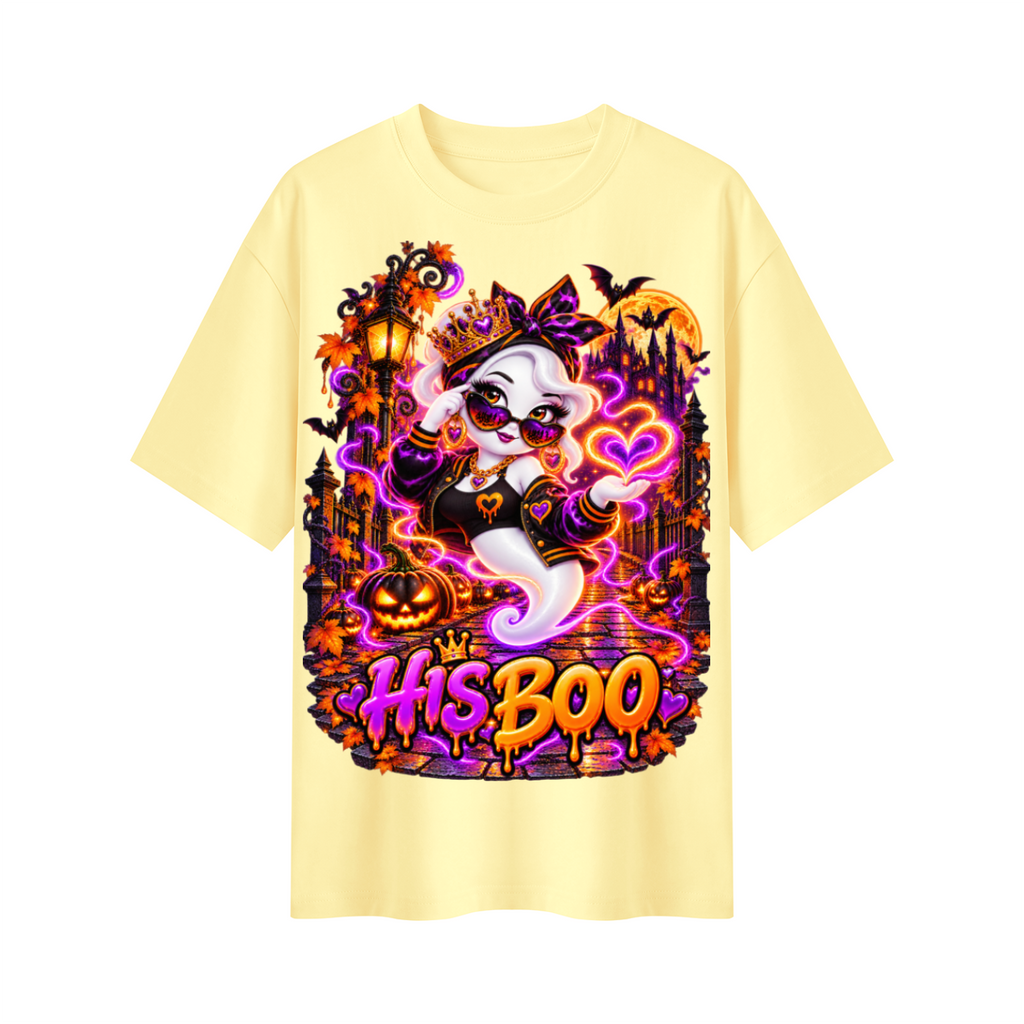 Halloween His Boo Ghost Oversized Graphic T-Shirt - Couples Halloween Tee - Unisex