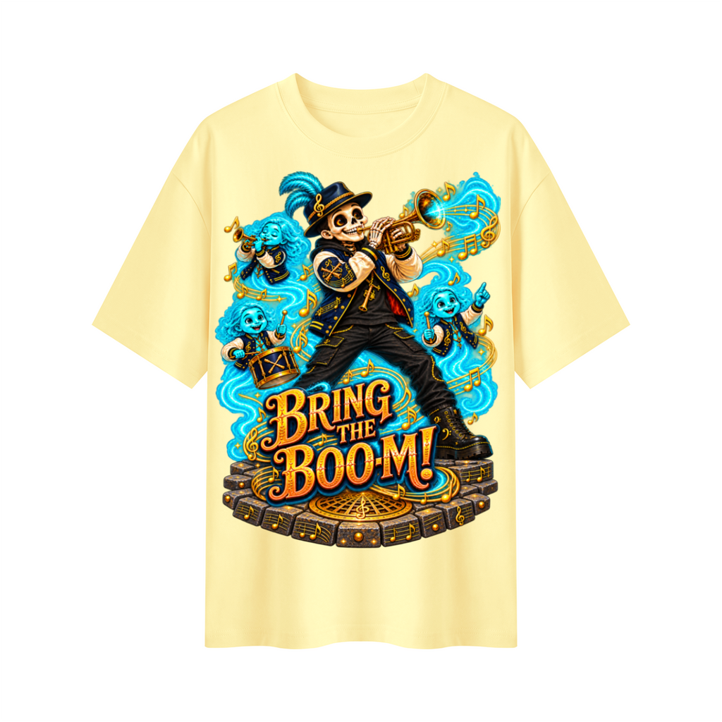 Halloween Bring the Boom Ghost Band Oversized Graphic T-Shirt - Unisex