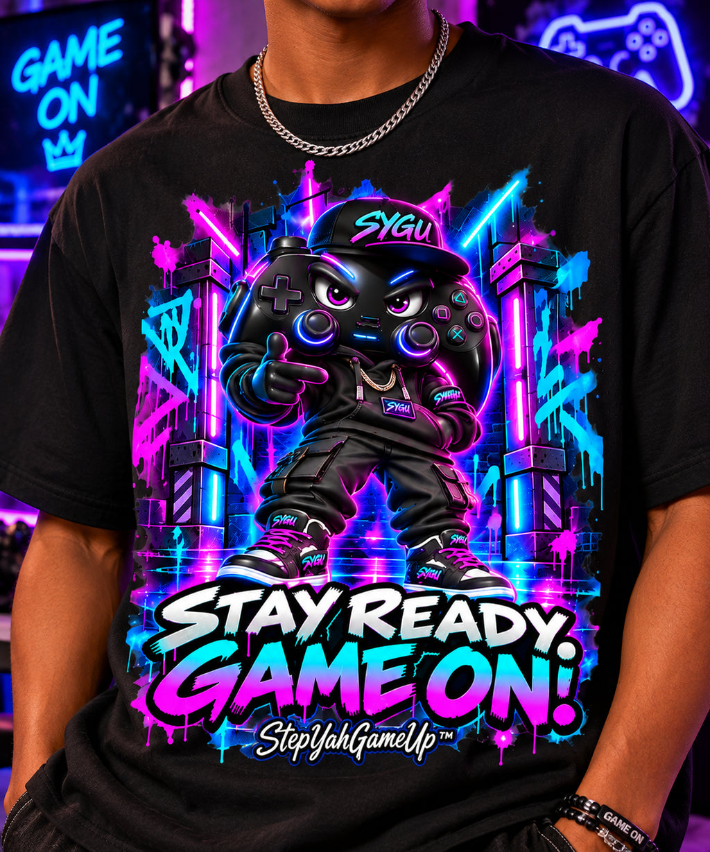 StepYahGameUp Gaming Graphic Oversized T-Shirt - Stay Ready, Game On! - Unisex
