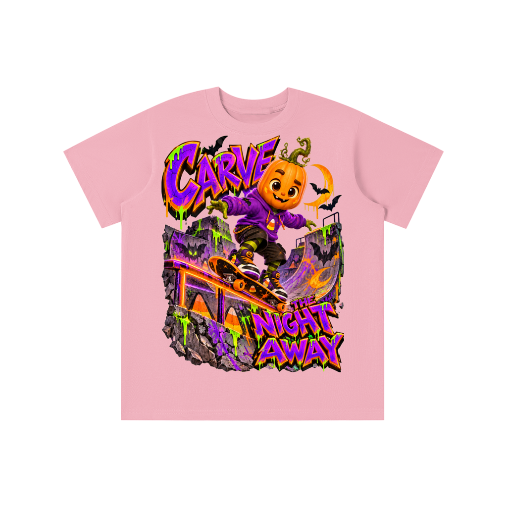 Halloween Pumpkin Skateboarder Graphic T-Shirt - Carve the Night Away - Youth Unisex Tee
