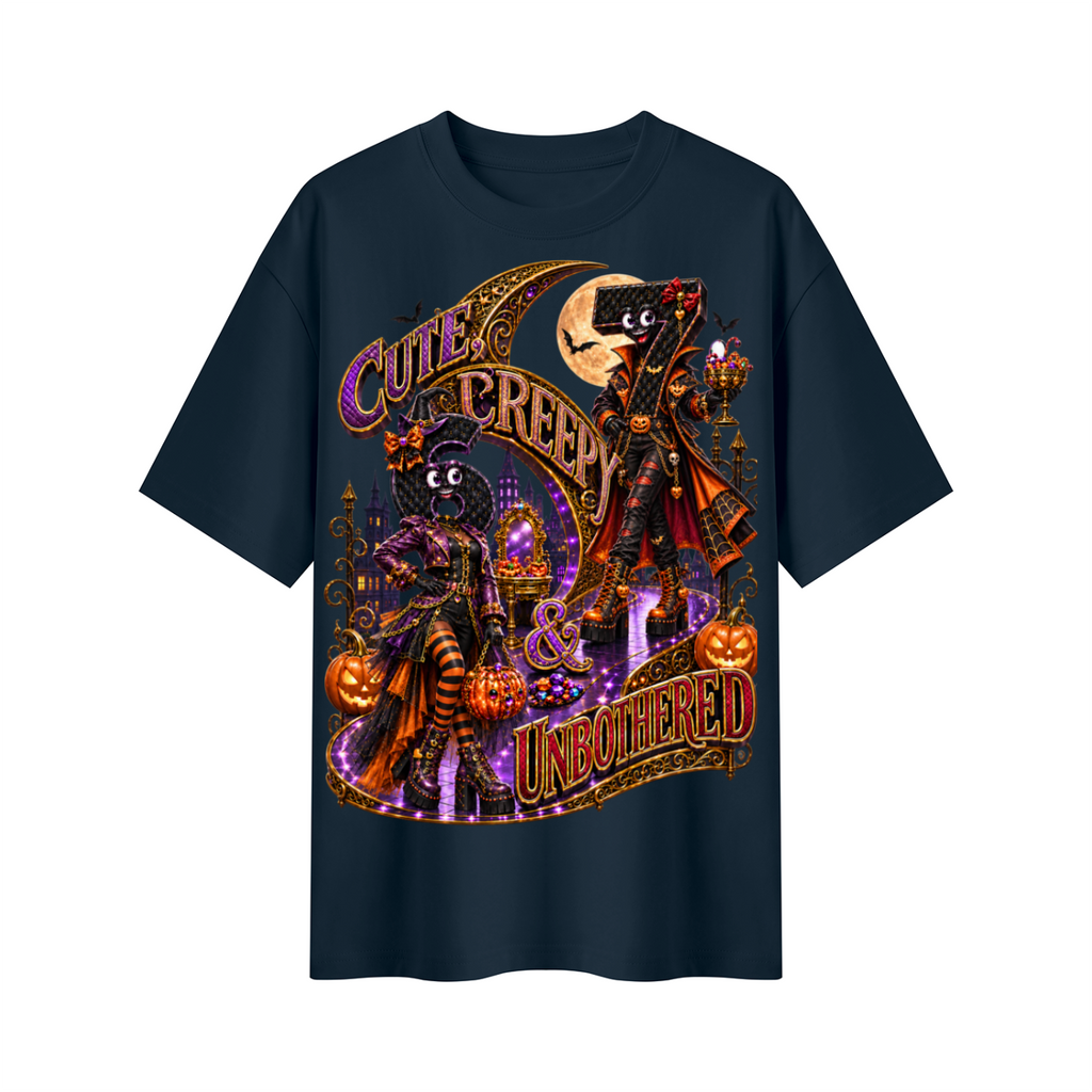 Halloween Cute Spooky Duo Oversized Graphic T-Shirt - Cute, Creepy & Unbothered - Unisex