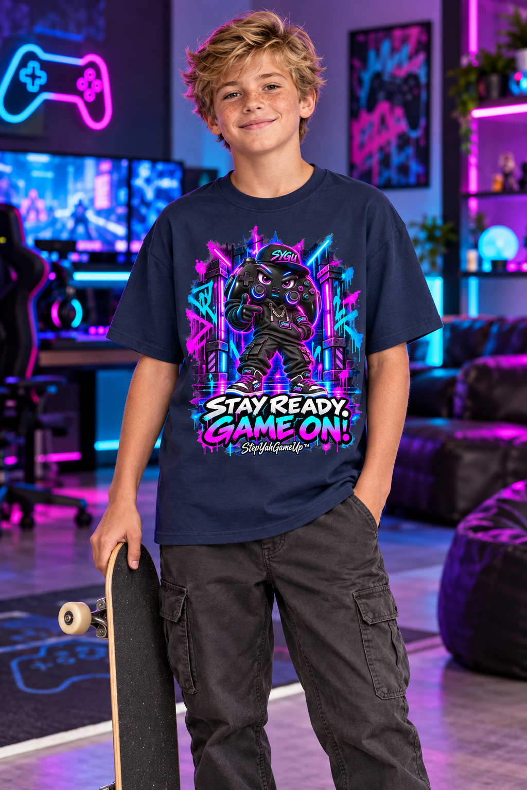 StepYahGameUp™ Stay Ready Game On Graphic T-Shirt - Youth Unisex Tee