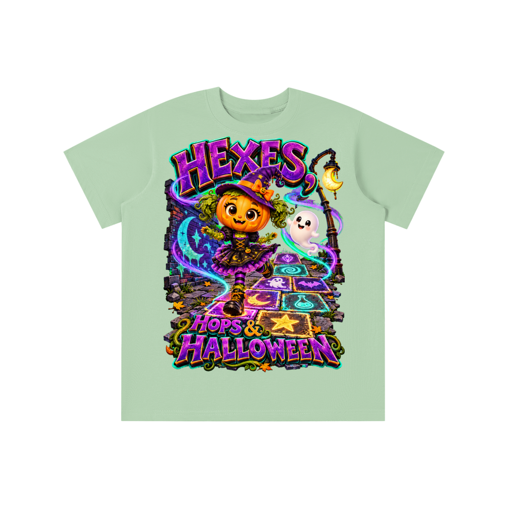 Halloween Pumpkin Witch Graphic T-Shirt - Hexes, Hops & Halloween - Youth Unisex Tee