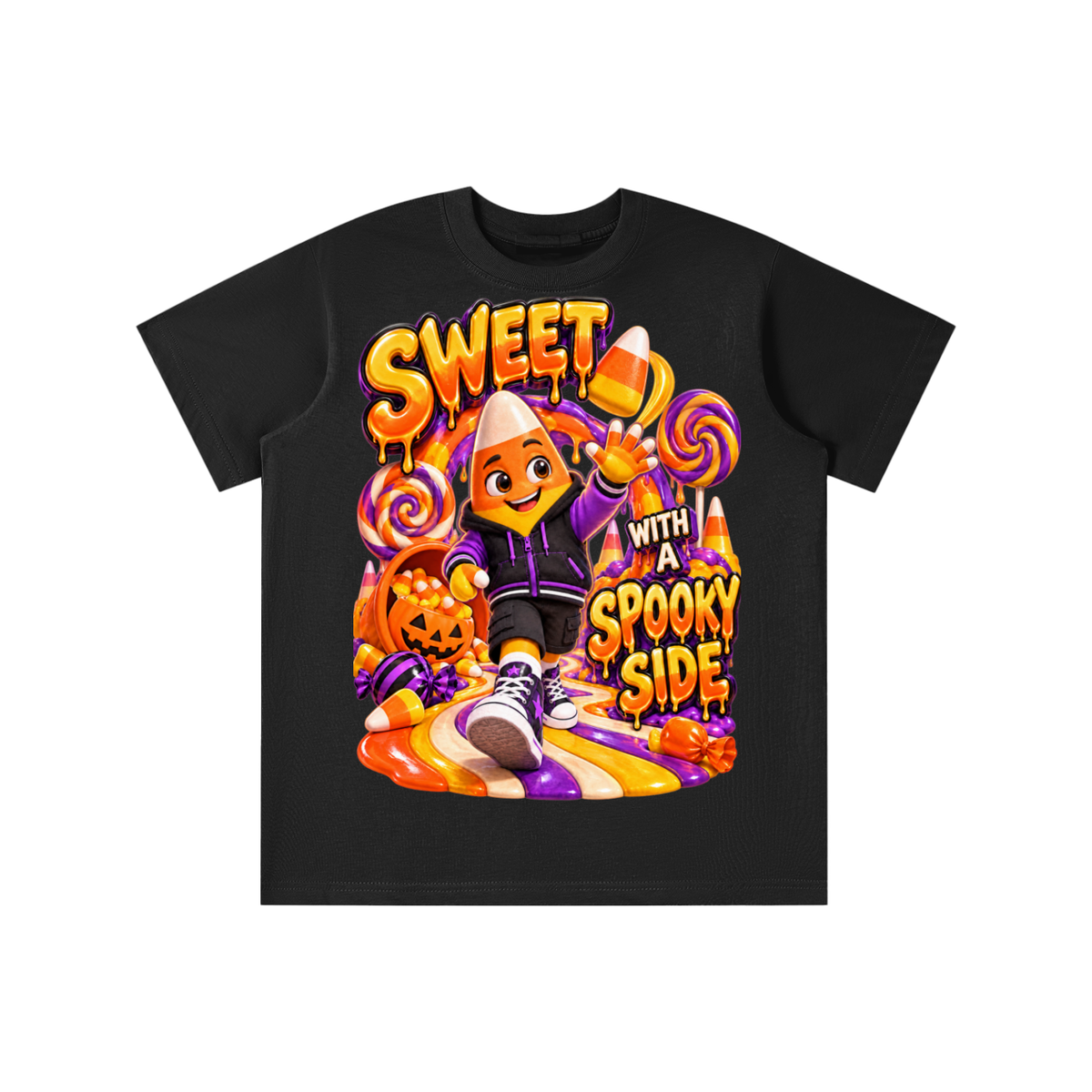 Halloween Candy Corn Graphic T-Shirt - Sweet With a Spooky Side - Youth Unisex Tee