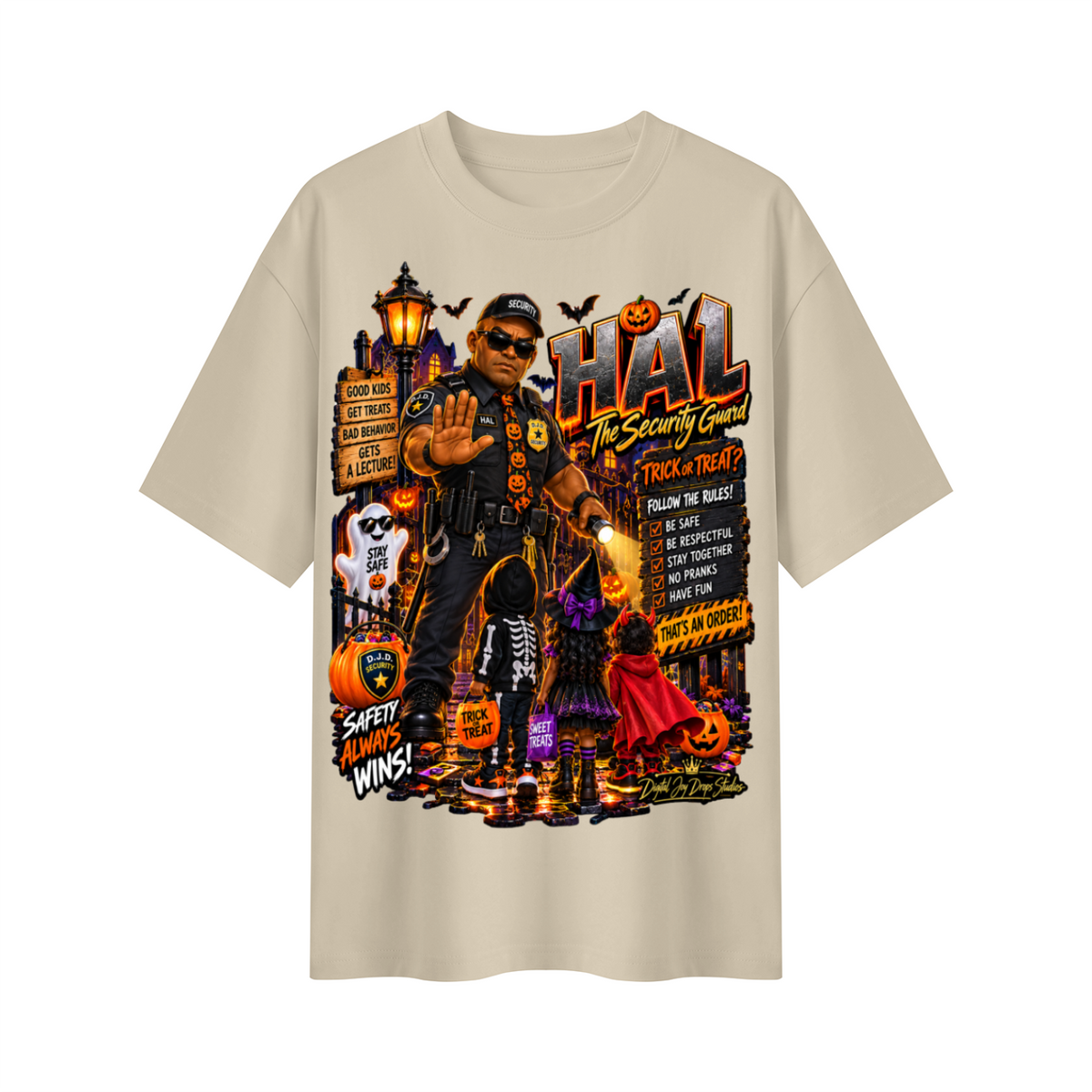 Halloween Security Guard Oversized Graphic T-Shirt - Safety Always Wins - Unisex