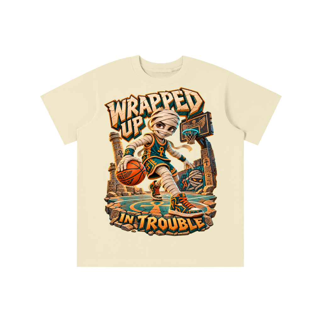 Halloween Mummy Basketball Graphic T-Shirt - Wrapped Up in Trouble - Youth Unisex Tee