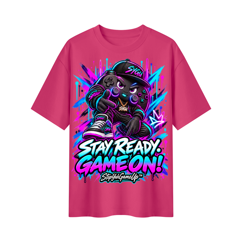 StepYahGameUp Graffiti Gamer Oversized Graphic T-Shirt - Stay Ready, Game On! - Unisex