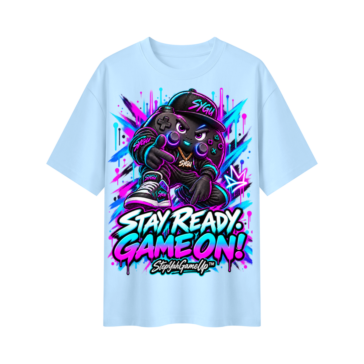 StepYahGameUp Graffiti Gamer Oversized Graphic T-Shirt - Stay Ready, Game On! - Unisex