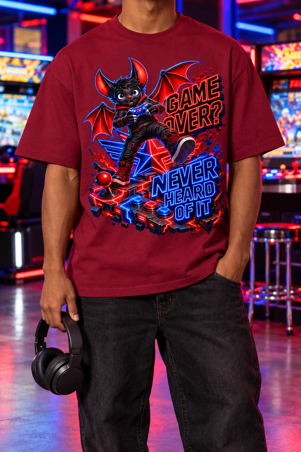 Game Over? Never Heard of It Oversized Gamer Graphic T-Shirt - Unisex