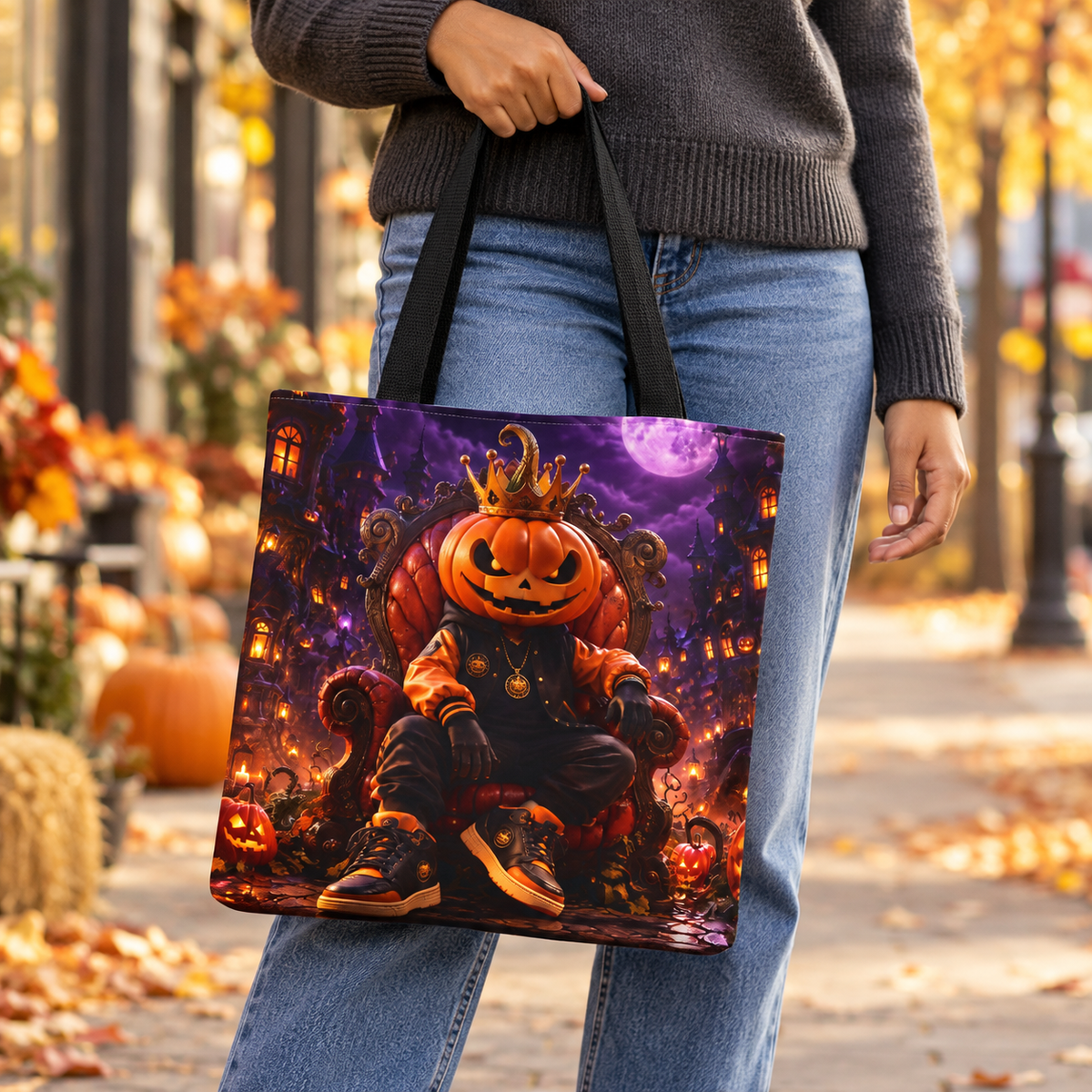 Halloween Trick or Treat Tote Bag - Pumpkin Street Royalty - Kids Candy Bag