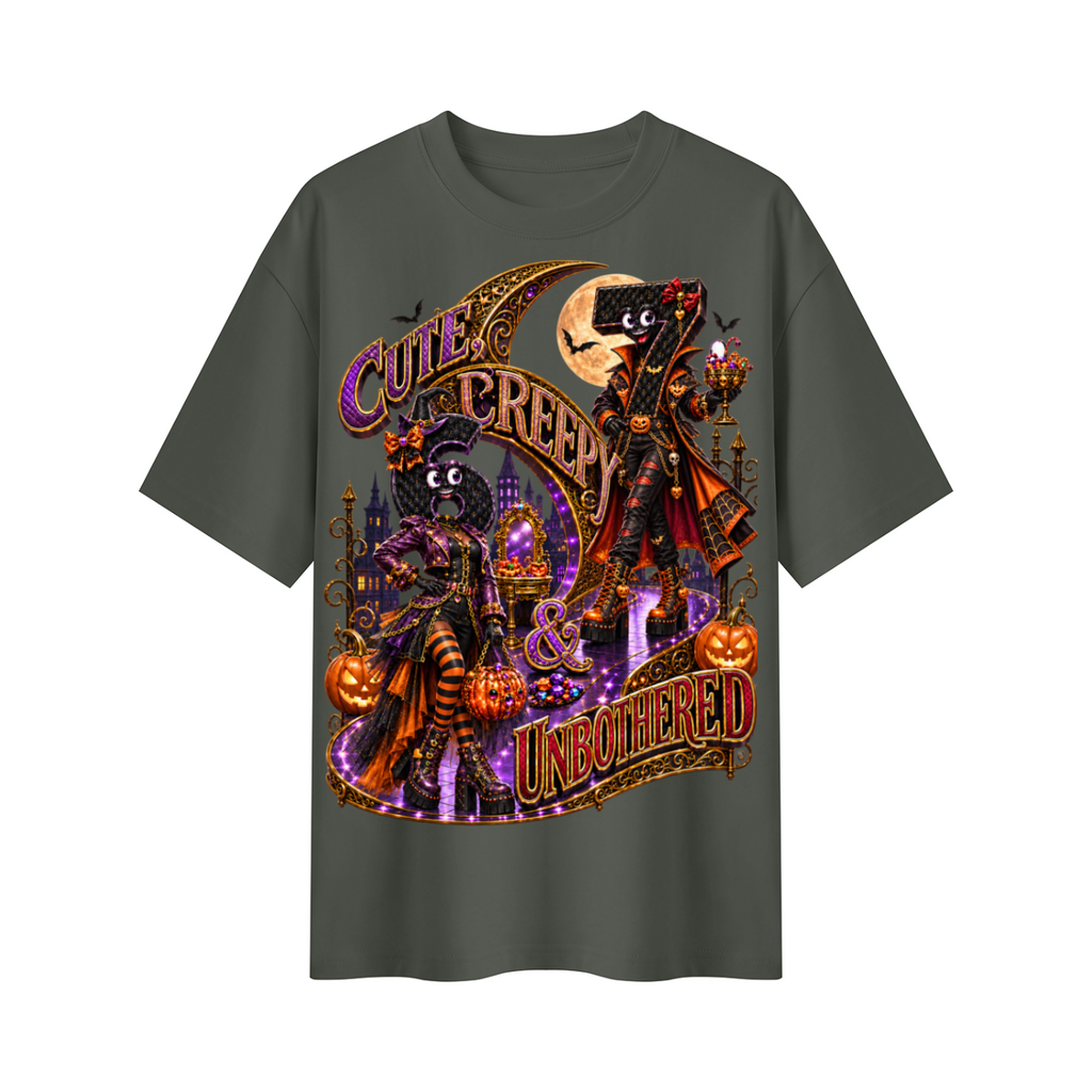 Halloween Cute Spooky Duo Oversized Graphic T-Shirt - Cute, Creepy & Unbothered - Unisex