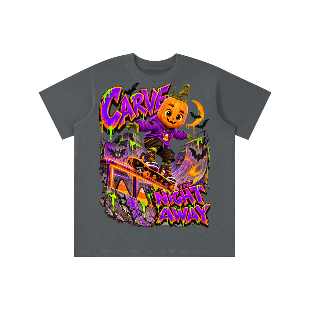 Halloween Pumpkin Skateboarder Graphic T-Shirt - Carve the Night Away - Youth Unisex Tee
