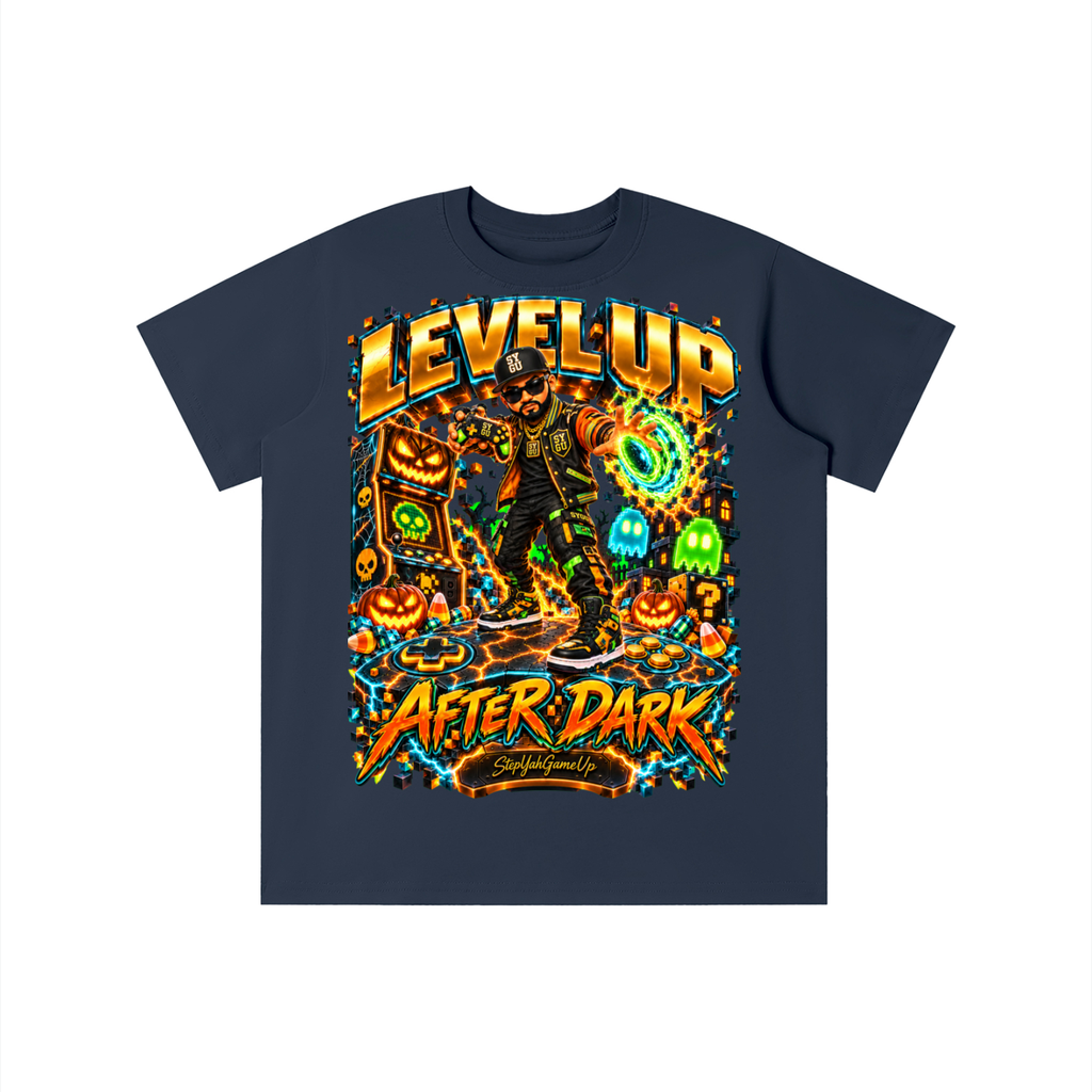 StepYahGameUp Halloween Arcade Gamer Graphic T-Shirt - Level Up After Dark - Youth Unisex Tee