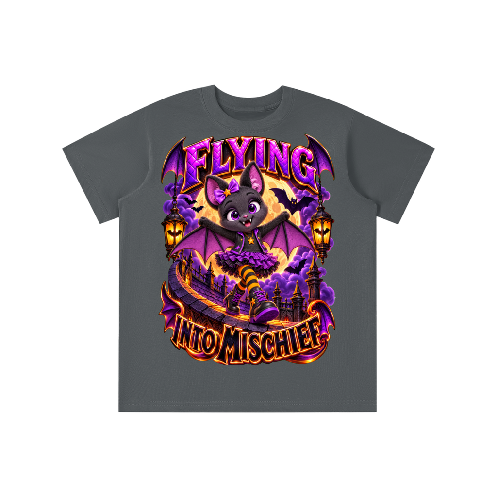 Halloween Cute Bat Graphic T-Shirt - Flying Into Mischief - Youth Unisex Tee
