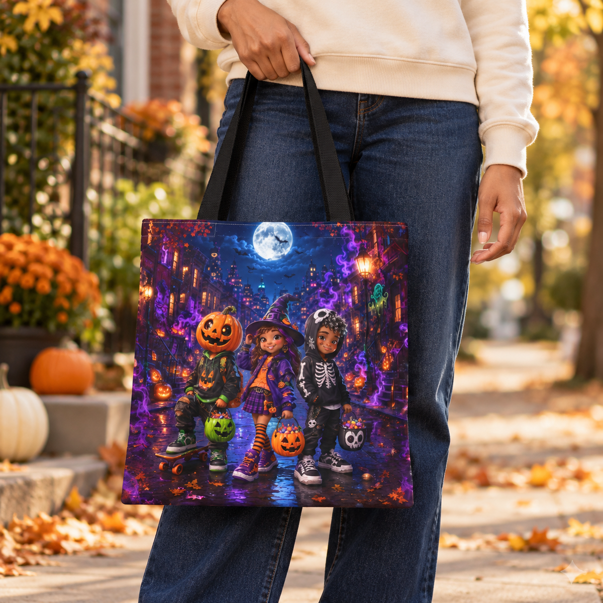 Halloween Trick or Treat Tote Bag - Midnight Trick-or-Treat Crew - Kids Candy Bag