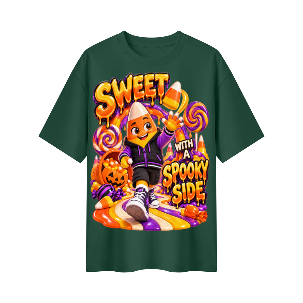 Halloween Candy Corn Oversized Graphic T-Shirt - Sweet With a Spooky Side - Unisex