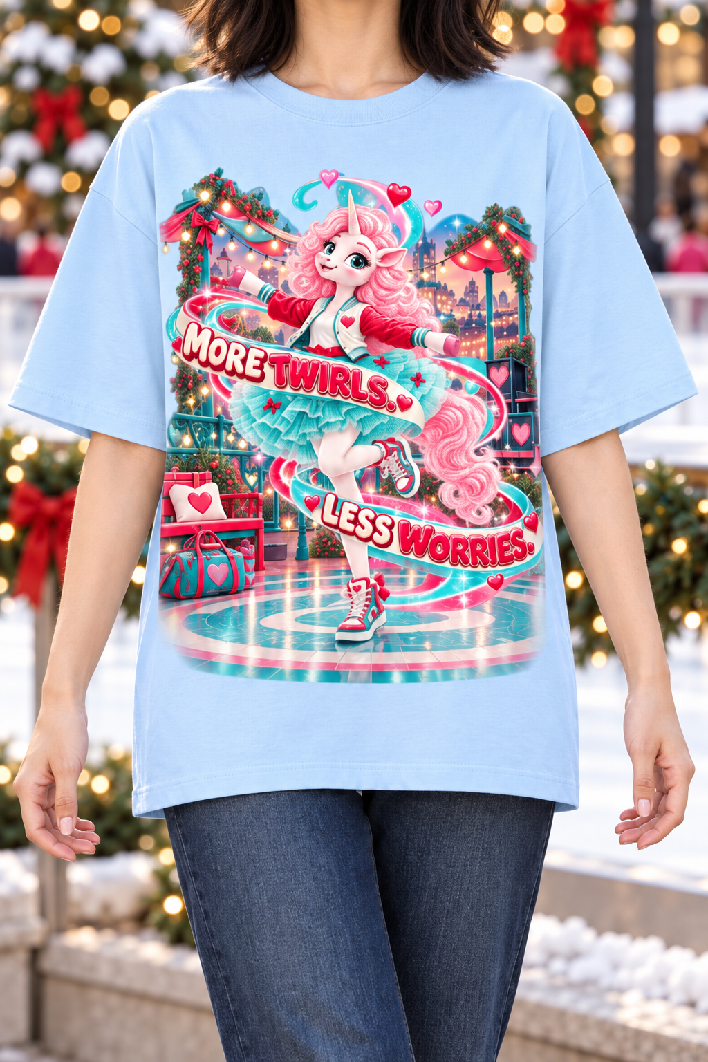 Umyrica Magical Collection™ More Twirls Less Worries Oversized Graphic T-Shirt - Unisex