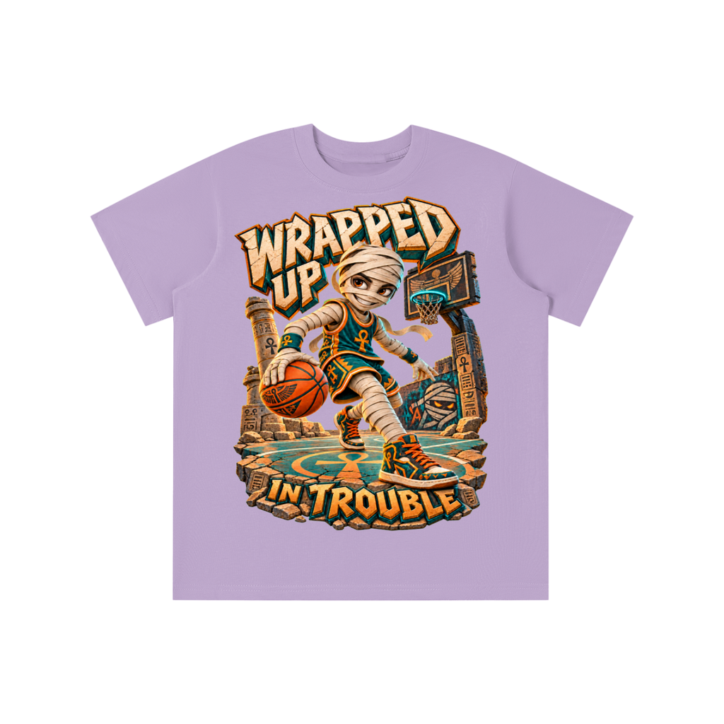 Halloween Mummy Basketball Graphic T-Shirt - Wrapped Up in Trouble - Youth Unisex Tee