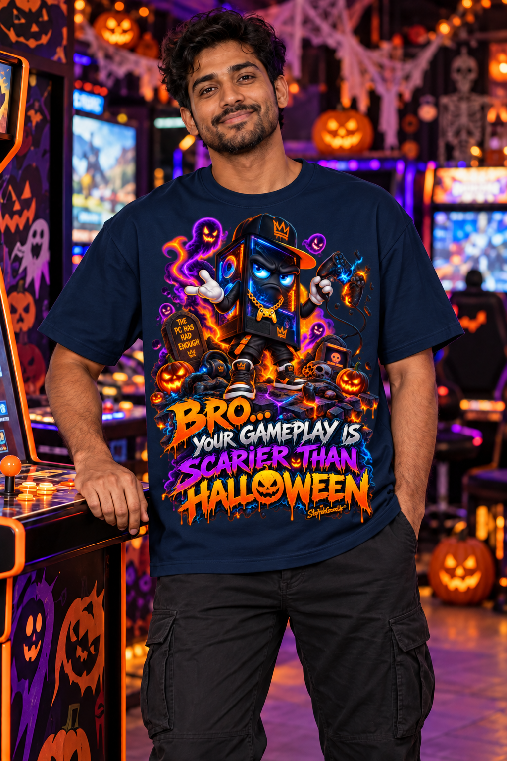 StepYahGameUp™ Halloween Bro Your Gameplay Is Scarier Than Halloween Oversized Graphic T-Shirt - Unisex