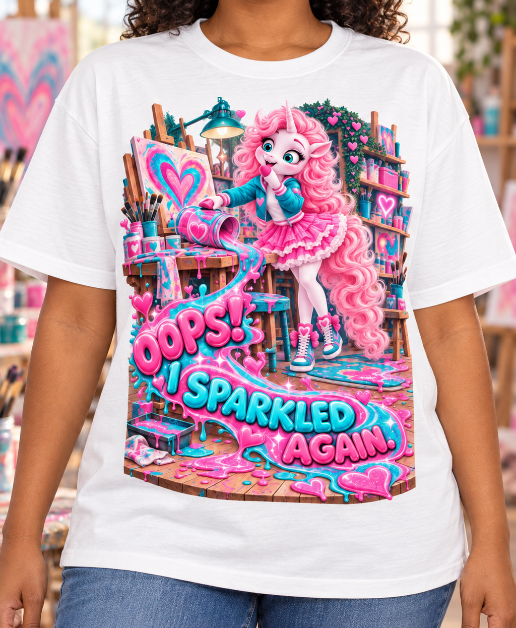 Umyrica Magical Collection™ Oops I Sparkled Again Oversized Graphic T-Shirt - Unisex