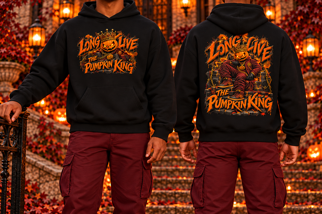 Halloween Pumpkin King Front & Back Graphic Hoodie - Long Live the Pumpkin King - Unisex