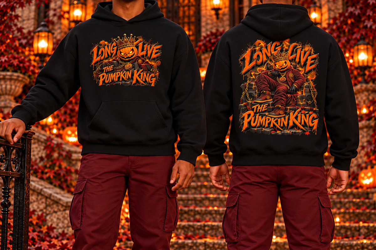 Halloween Pumpkin King Front & Back Graphic Hoodie - Long Live the Pumpkin King - Unisex