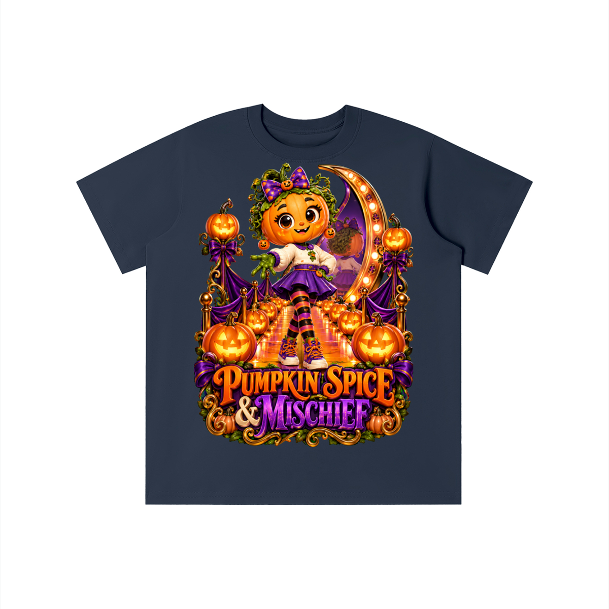 Halloween Pumpkin Girl Graphic T-Shirt - Pumpkin Spice & Mischief - Youth Unisex Tee