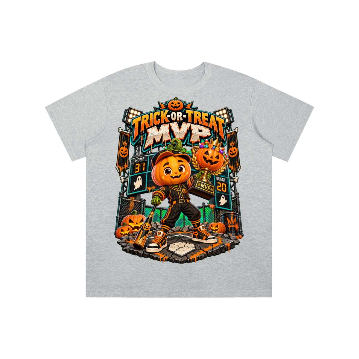 Halloween Pumpkin Sports Graphic T-Shirt - Trick-or-Treat MVP - Youth Unisex Tee