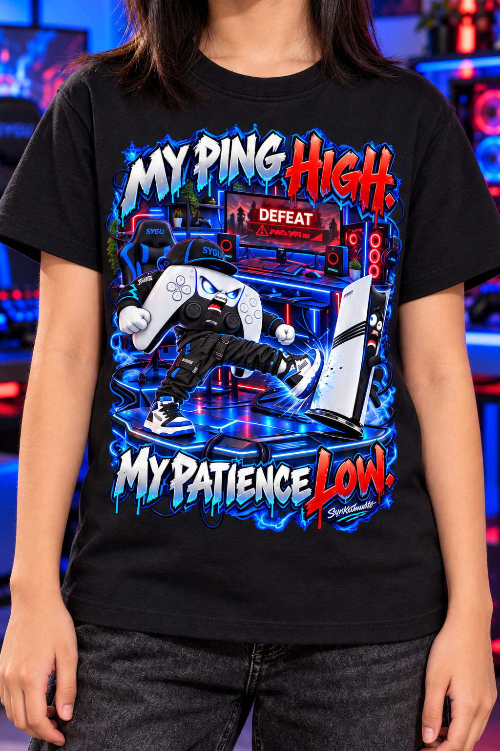 StepYahGameUp™ My Ping High My Patience Low Graphic T-Shirt - Youth Unisex Tee