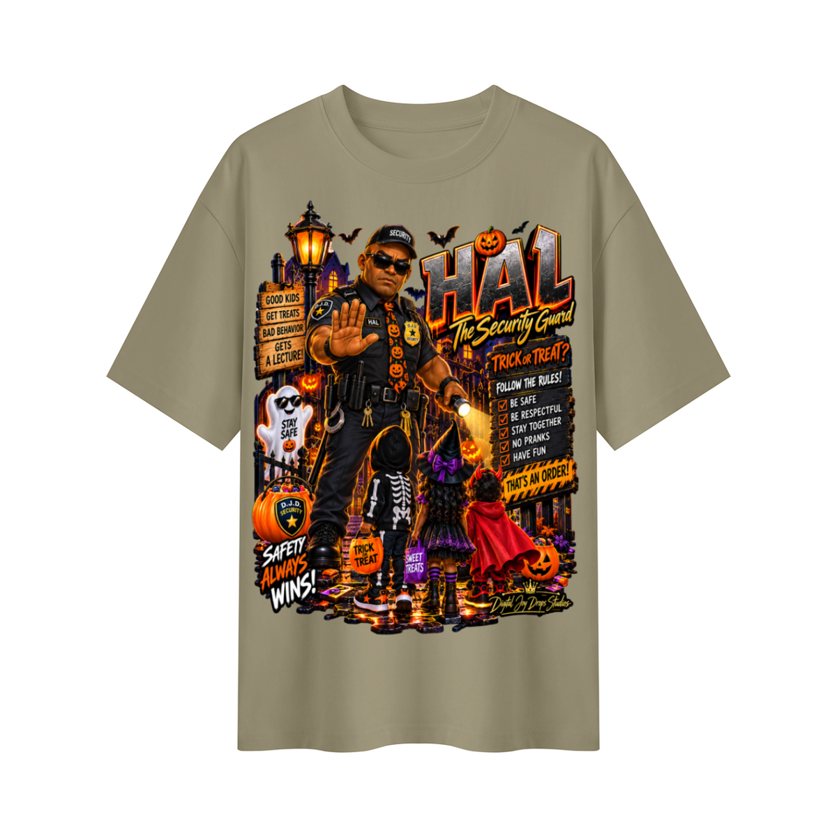 Halloween Security Guard Oversized Graphic T-Shirt - Safety Always Wins - Unisex