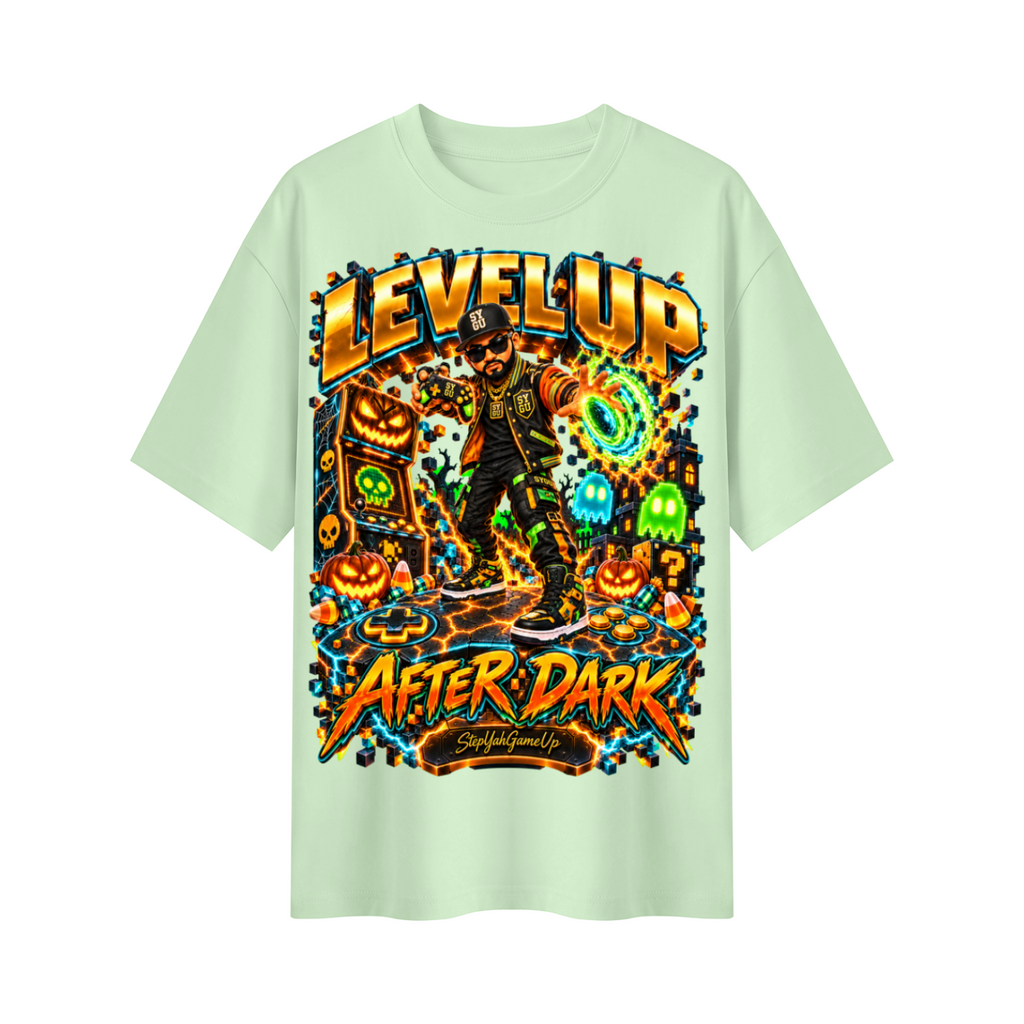 StepYahGameUp Halloween Arcade Gamer Oversized Graphic T-Shirt - Level Up After Dark - Unisex