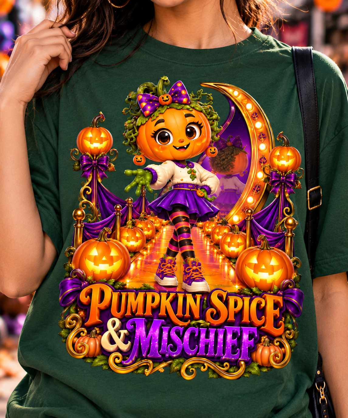 Halloween Pumpkin Girl Oversized Graphic T-Shirt - Pumpkin Spice & Mischief - Unisex