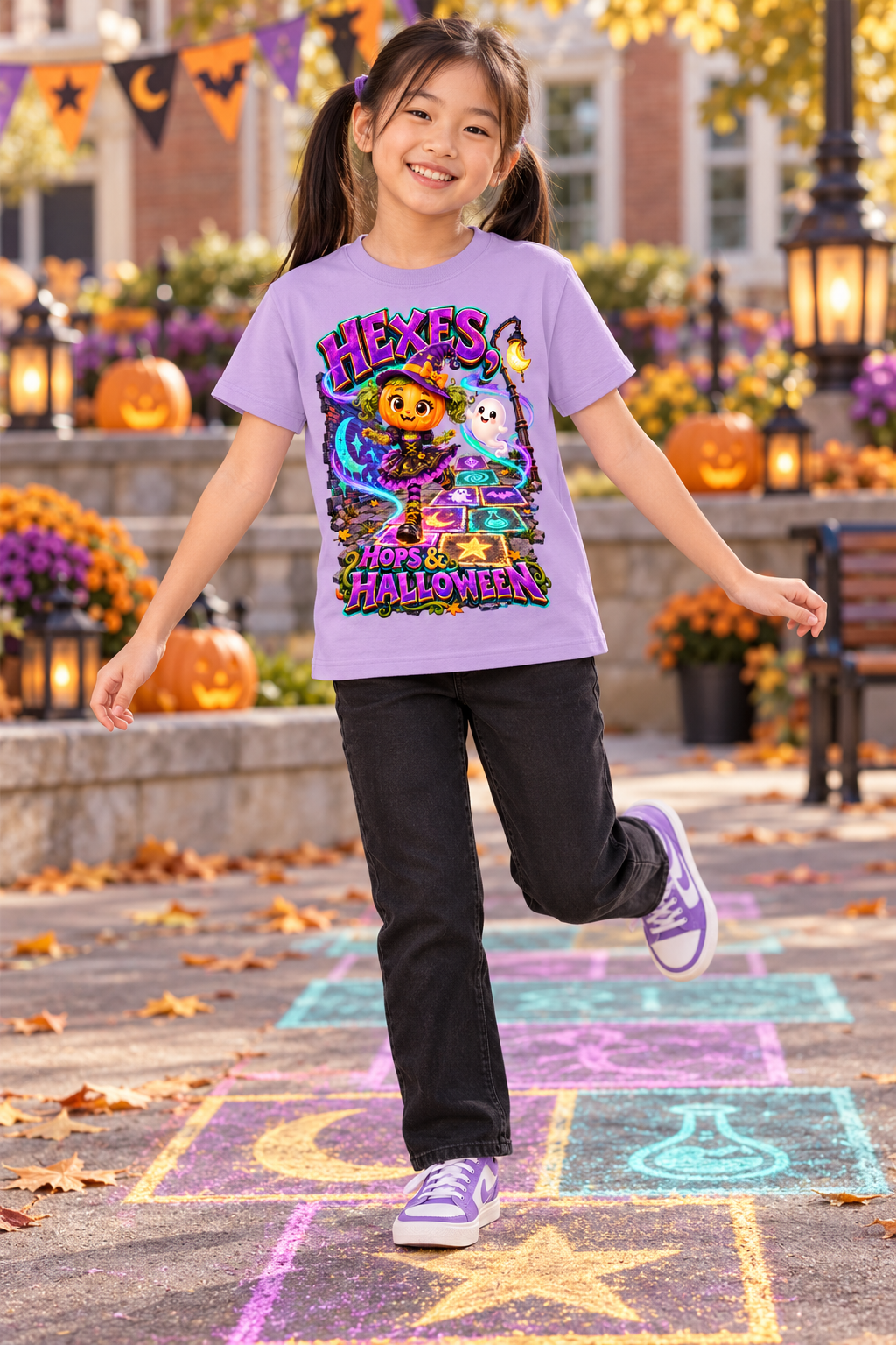Halloween Pumpkin Witch Graphic T-Shirt - Hexes, Hops & Halloween - Youth Unisex Tee