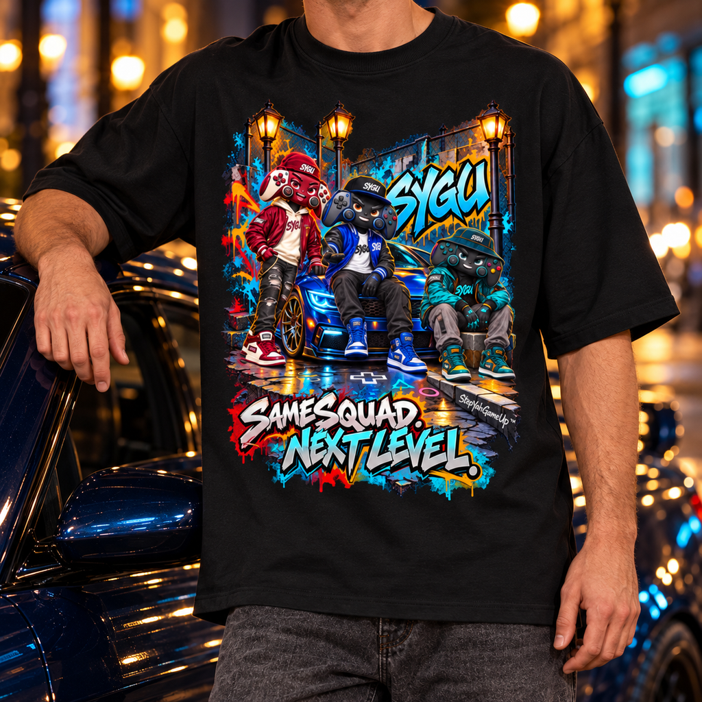 StepYahGameUp™ Same Squad Next Level Oversized Graphic T-Shirt – Unisex