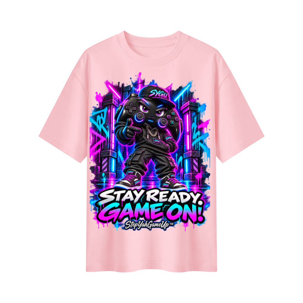 StepYahGameUp Gaming Graphic Oversized T-Shirt - Stay Ready, Game On! - Unisex