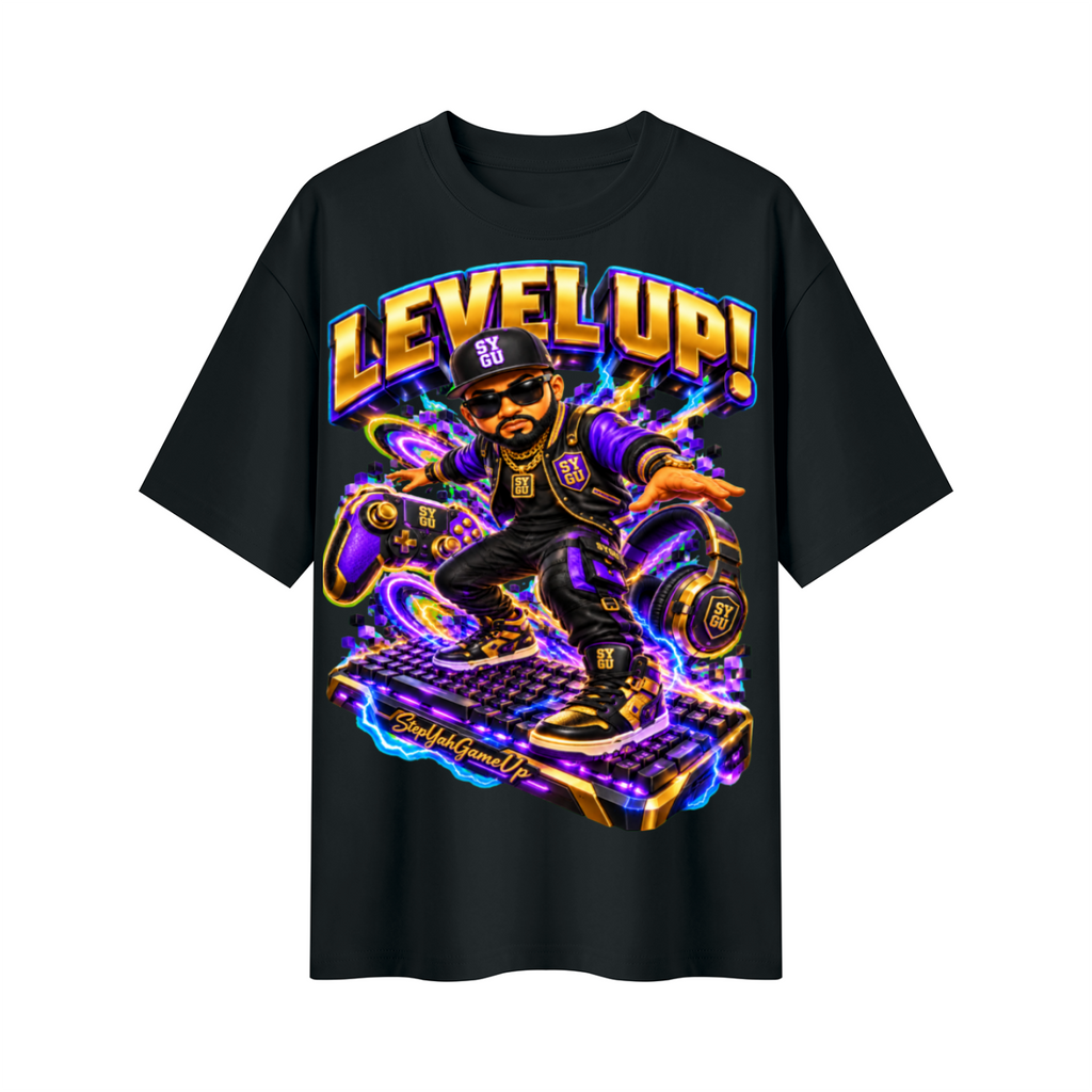 StepYahGameUp Streetwear Gamer Oversized Graphic T-Shirt - Level Up! - Unisex