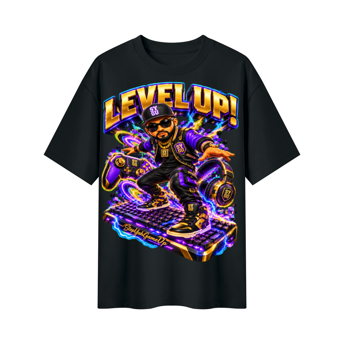 StepYahGameUp Streetwear Gamer Oversized Graphic T-Shirt - Level Up! - Unisex