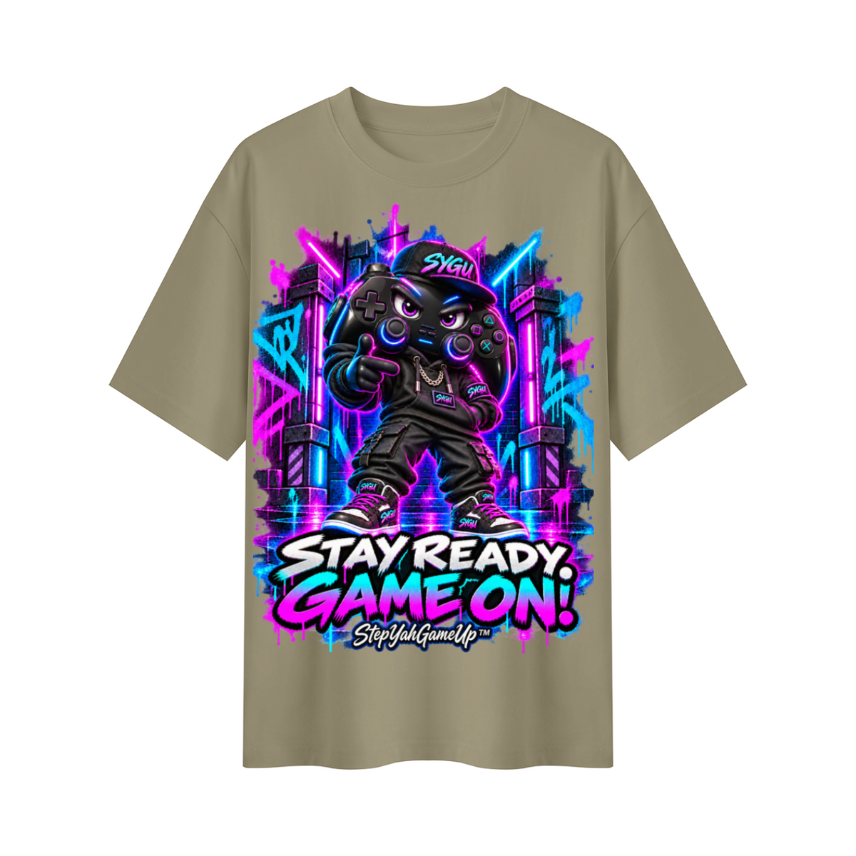 StepYahGameUp Gaming Graphic Oversized T-Shirt - Stay Ready, Game On! - Unisex