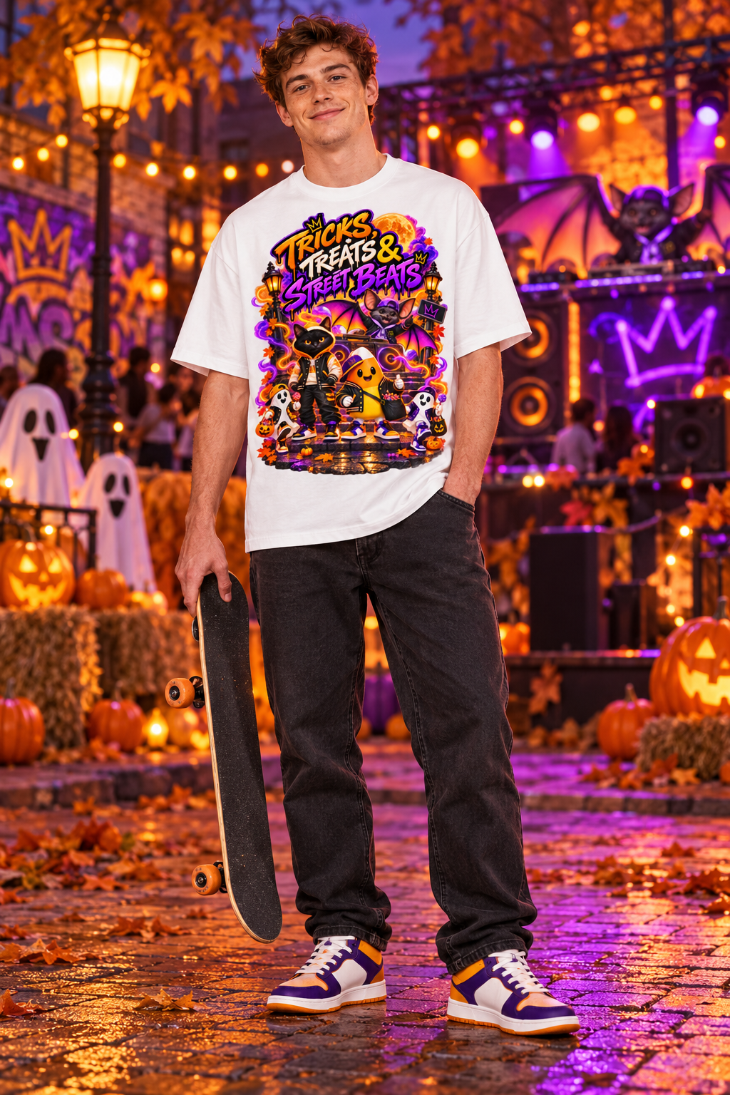 Halloween Tricks, Treats & Street Beats Oversized Graphic T-Shirt - Unisex