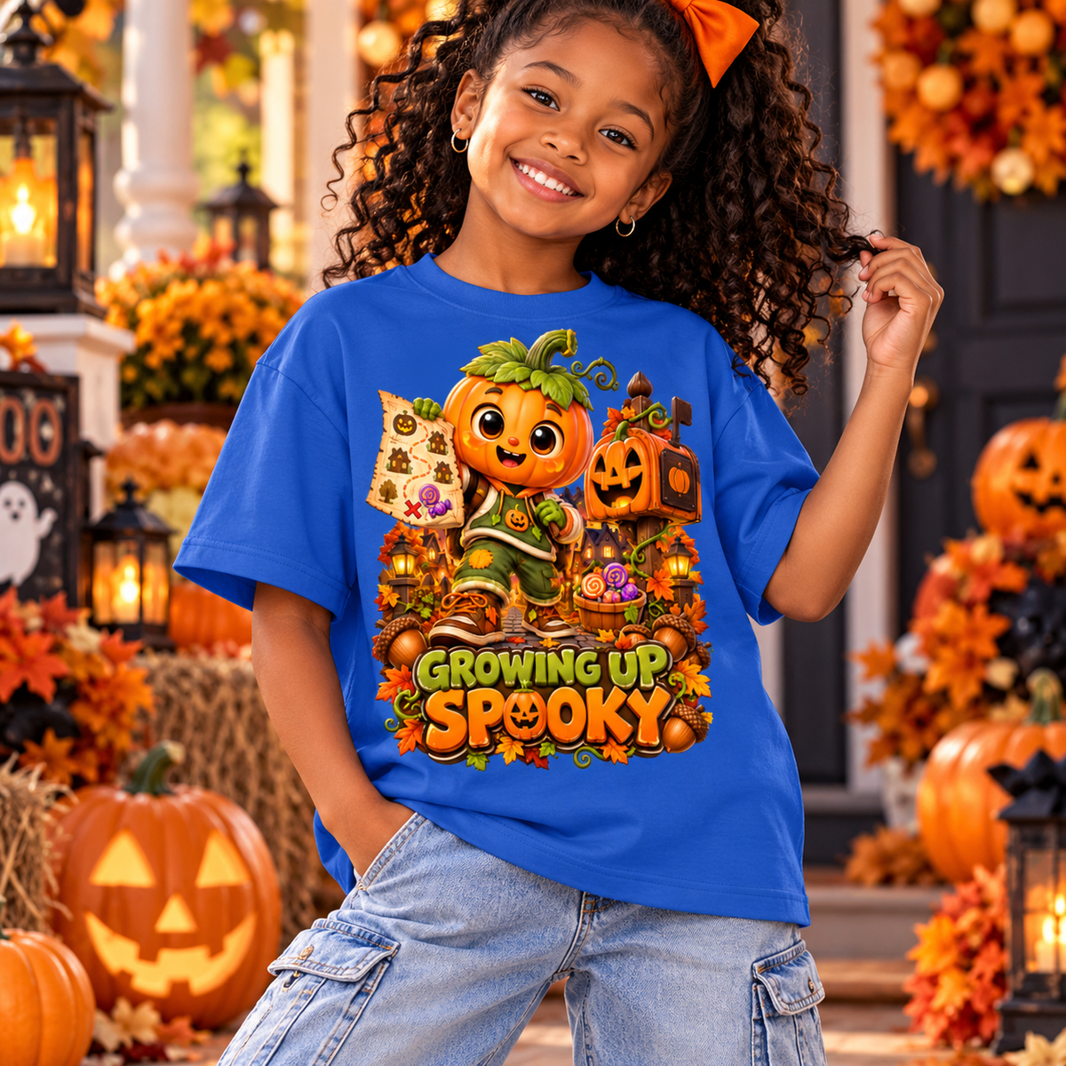 Halloween Pumpkin Kid Graphic T-Shirt - Growing Up Spooky - Youth Unisex Tee