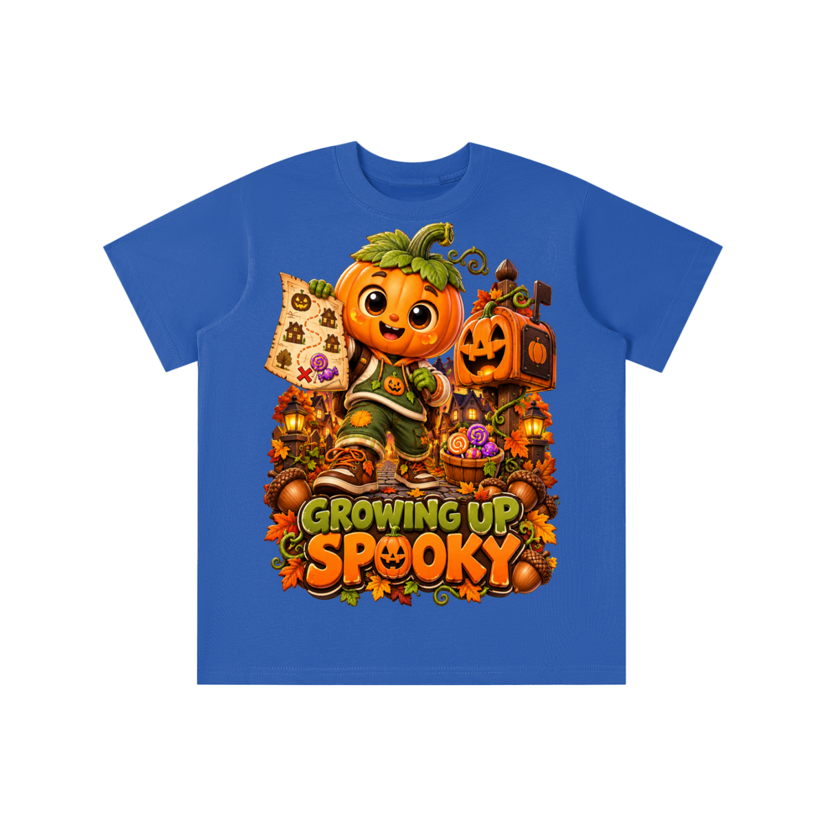 Halloween Pumpkin Kid Graphic T-Shirt - Growing Up Spooky - Youth Unisex Tee