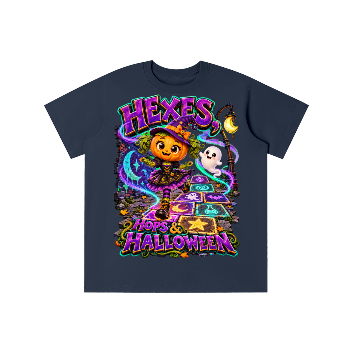 Halloween Pumpkin Witch Graphic T-Shirt - Hexes, Hops & Halloween - Youth Unisex Tee