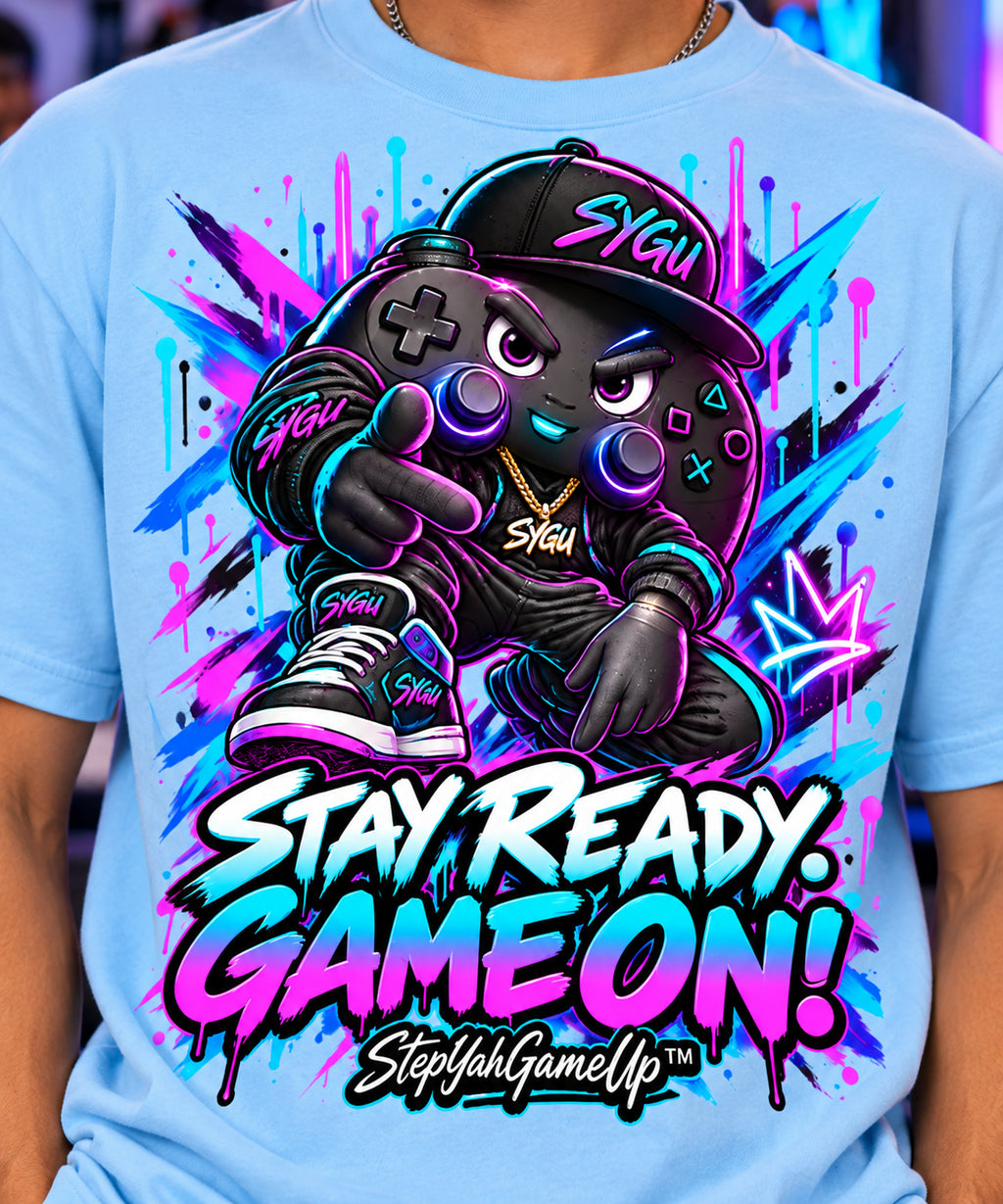 StepYahGameUp Graffiti Gamer Oversized Graphic T-Shirt - Stay Ready, Game On! - Unisex