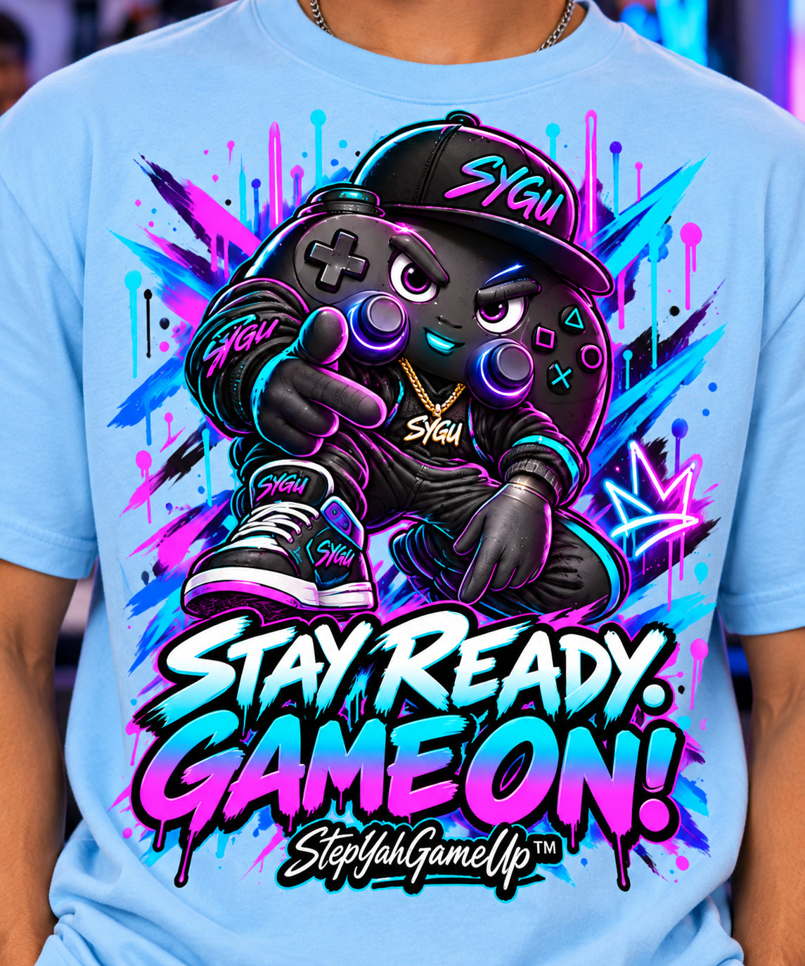 StepYahGameUp Graffiti Gamer Oversized Graphic T-Shirt - Stay Ready, Game On! - Unisex