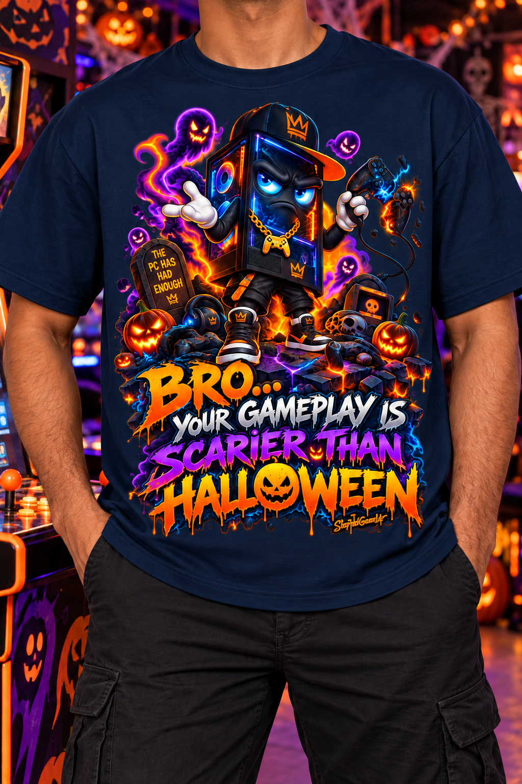 StepYahGameUp™ Halloween Bro Your Gameplay Is Scarier Than Halloween Oversized Graphic T-Shirt - Unisex