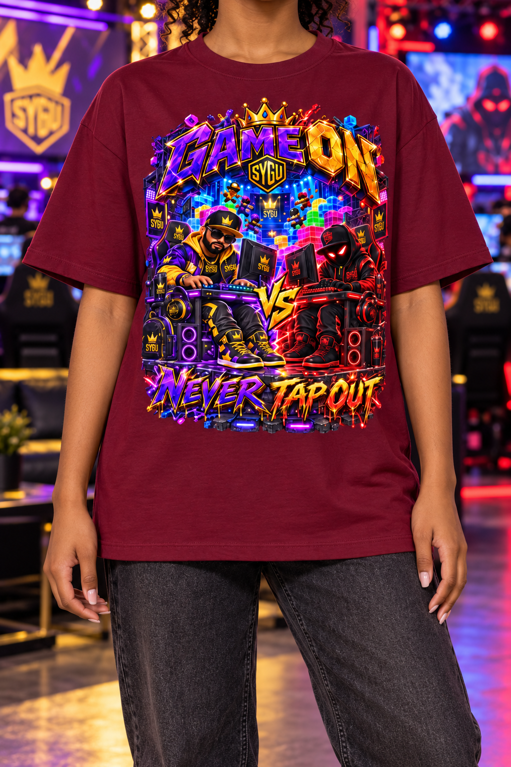StepYahGameUp™ Game On Never Tap Out Oversized Graphic T-Shirt - Unisex