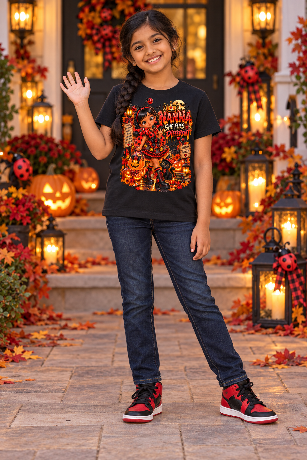 Nanna’s World™ Dream Big Halloween Ladybug Girl Graphic T-Shirt - She Flies Different - Youth Unisex Tee
